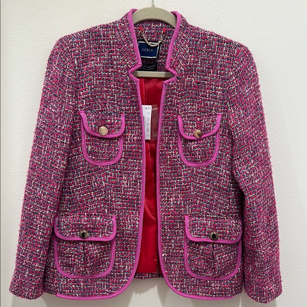 J. Crew Pink Tweed Blazer with Structured Silhouette AR428